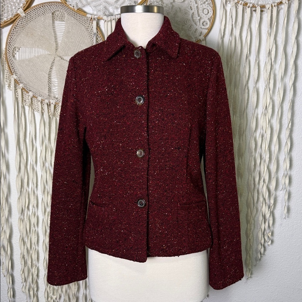 Piazza Sempione Cranberry Red Tweed Button Front Collared Blazer Jacket IT42/6